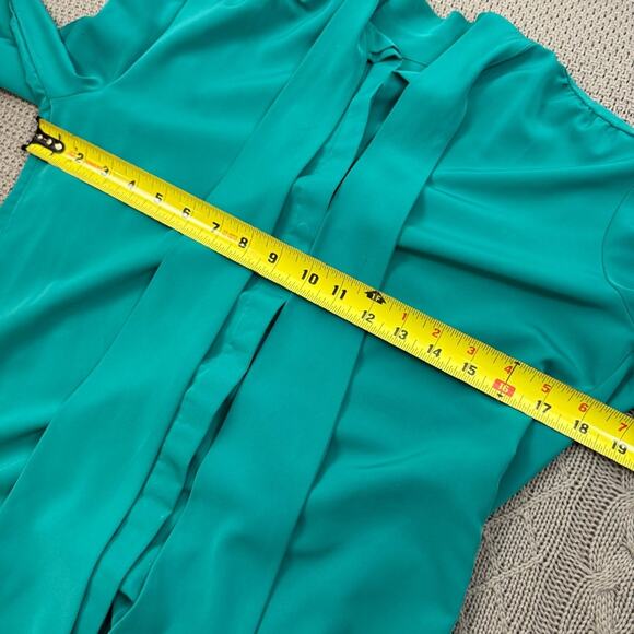 Vintage Pendleton Mock Tie Neck Elegant Teal Blouse with Bow Scarf ~ Sm/Md - Picture 11 of 11